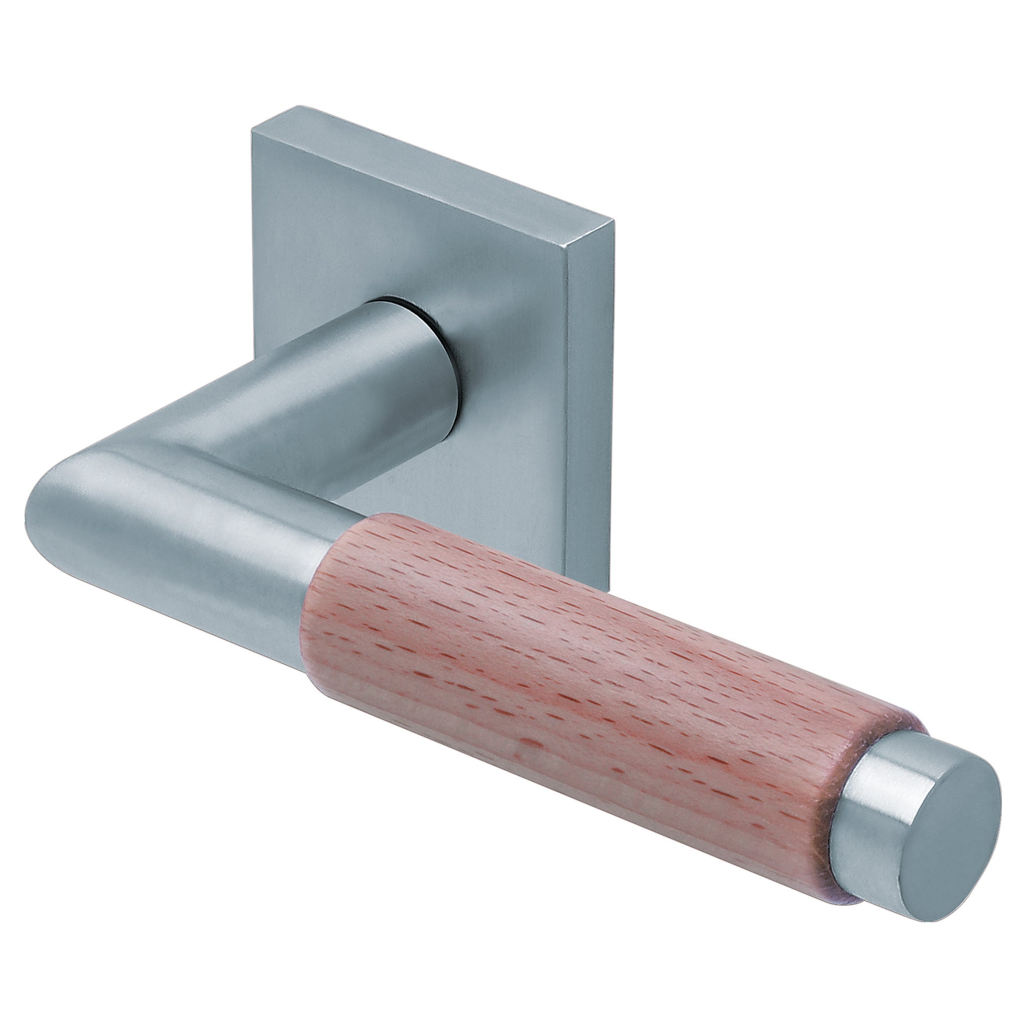 Drückergarnitur SCOOP 1X74Q auf Quadratrosette, Edelstahl matt mit Echtholz Buche-Drückergarnitur-SCOOP-GÜRTLER.shop