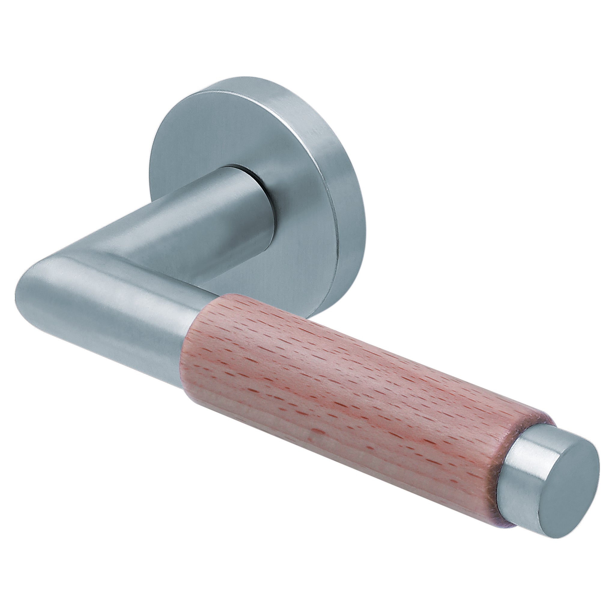 Drückergarnitur SCOOP 1X74 auf Rundrosette, Edelstahl matt mit Echtholz Buche-Drückergarnitur-SCOOP-GÜRTLER.shop
