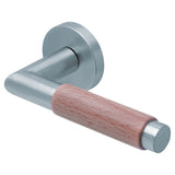 Drückergarnitur SCOOP 1X74 auf Rundrosette, Edelstahl matt mit Echtholz Buche-Drückergarnitur-SCOOP-GÜRTLER.shop