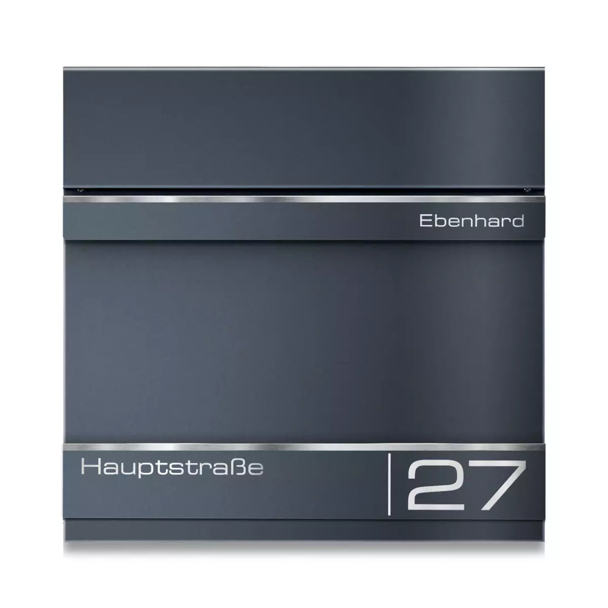 Personalisierter Briefkasten B25 mit pulverbeschichteter Oberfläche und 2x Lasergravuren