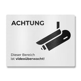 Hinweisschild 11x8 cm "Dieser Bereich ist videoüberwacht" aus Edelstahl, pulverbeschichtet