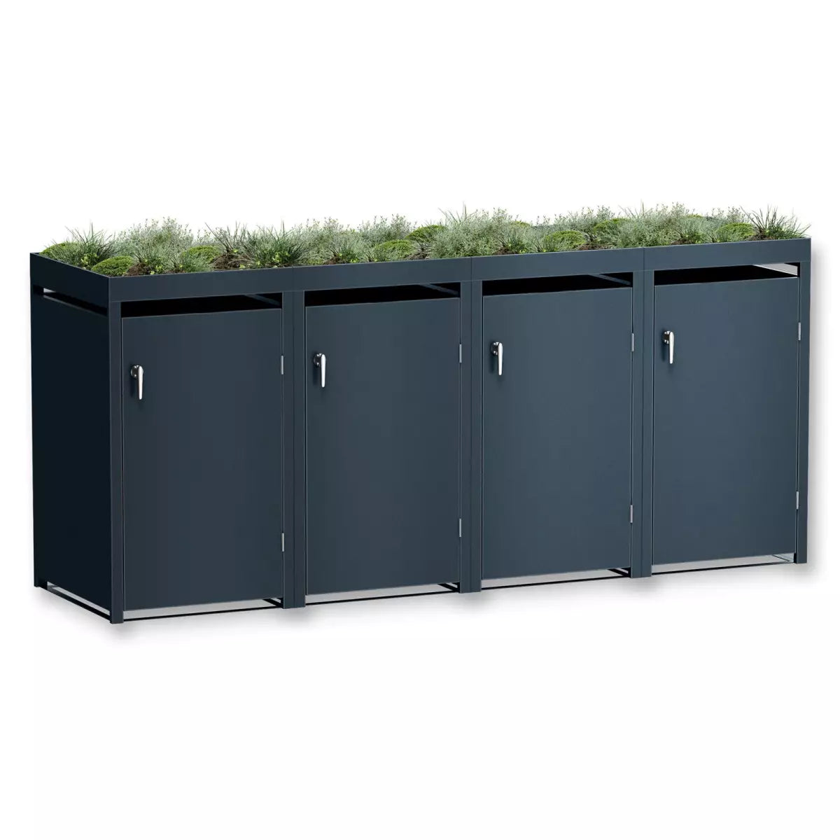 Mülltonnenbox MB24 für 4 Mülltonnen, pulverbeschichtet, mit Pflanzdach