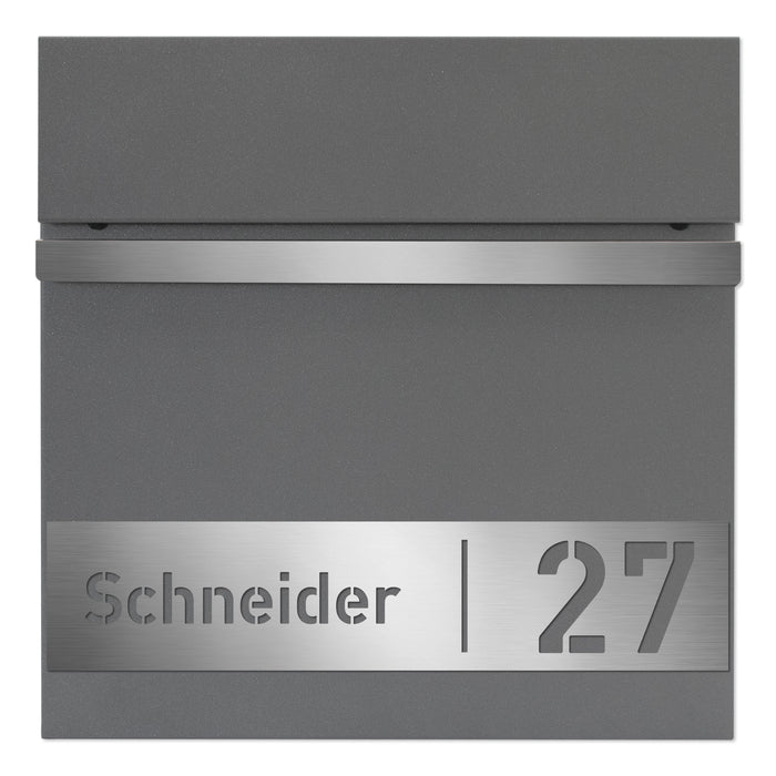 Briefkasten B3, div. Farben, personalisiert mit Edelstahl-Schild-AlbersDesign-GÜRTLER.shop