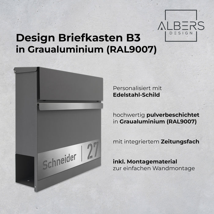 Briefkasten B3 personalisiert mit Edelstahl-Schild