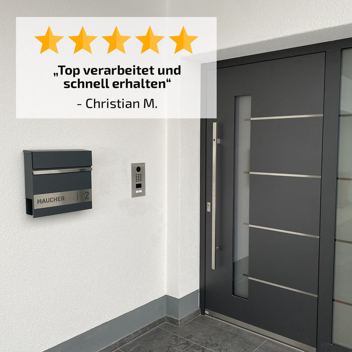 Briefkasten B3 personalisiert mit Edelstahl-Schild