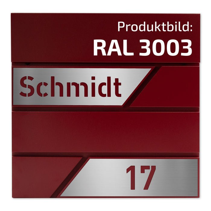 Briefkasten B1 in WUNSCHFARBE personalisiert mit Edelstahl-Schildern - GÜRTLER.shop