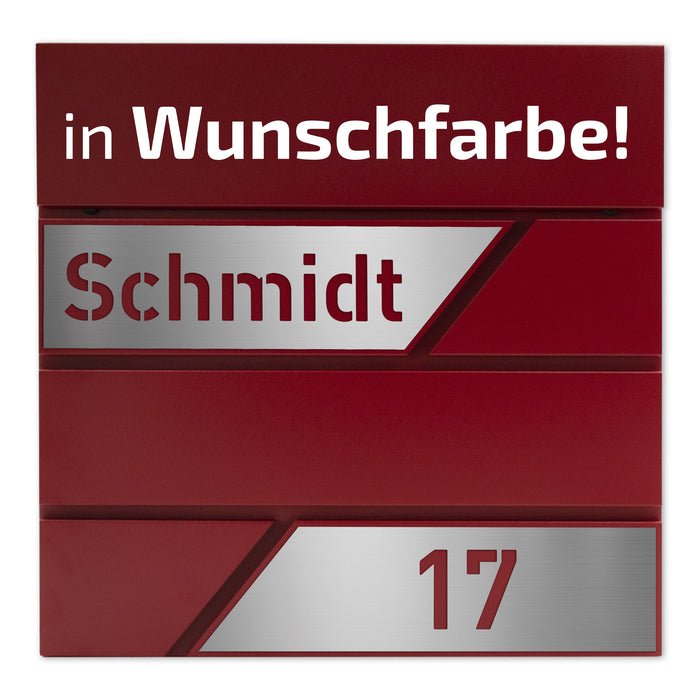 Briefkasten B1 in WUNSCHFARBE personalisiert mit Edelstahl-Schildern - GÜRTLER.shop