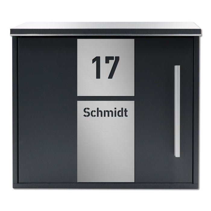 Briefkasten B10-2 anthrazit (RAL7016) - ohne Zeitungsfach - personalisiert mit Edelstahl-Schildern - GÜRTLER.shop