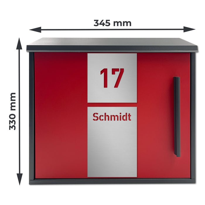 Briefkasten B11 in Rot (RAL3000) - ohne Zeitungsfach - personalisiert mit Edelstahl-Schildern - GÜRTLER.shop