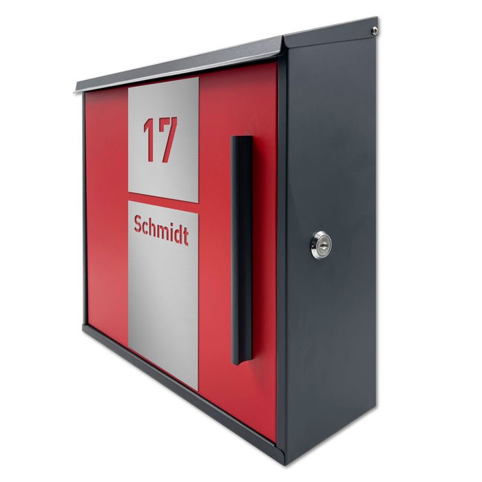 Briefkasten B11 in Rot (RAL3000) - ohne Zeitungsfach - personalisiert mit Edelstahl-Schildern - GÜRTLER.shop
