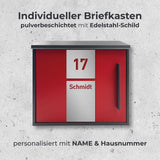 Briefkasten B11 in Rot (RAL3000) - ohne Zeitungsfach - personalisiert mit Edelstahl-Schildern - GÜRTLER.shop