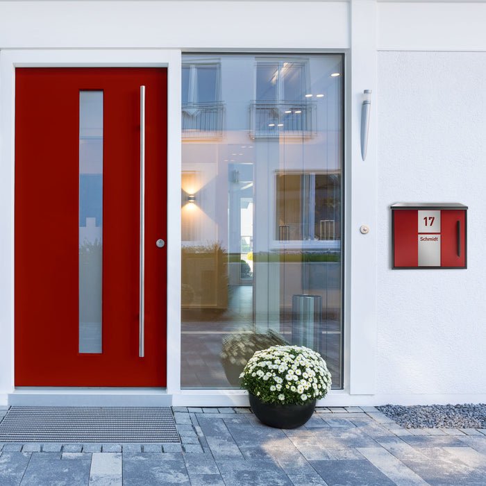 Briefkasten B11 in Rot (RAL3000) - ohne Zeitungsfach - personalisiert mit Edelstahl-Schildern - GÜRTLER.shop