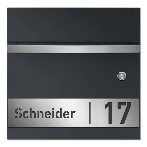Briefkasten B3 mit Klingeltaster, personalisiert mit Edelstahlschild - GÜRTLER.shop