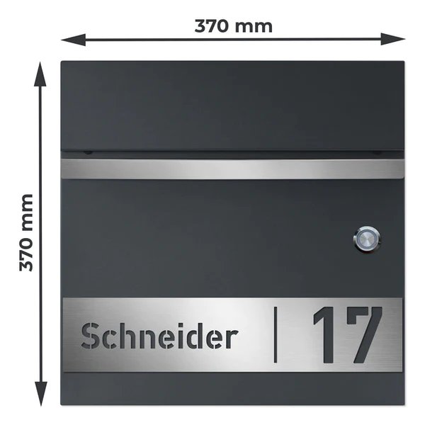 Briefkasten B3 mit Klingeltaster, personalisiert mit Edelstahlschild - GÜRTLER.shop