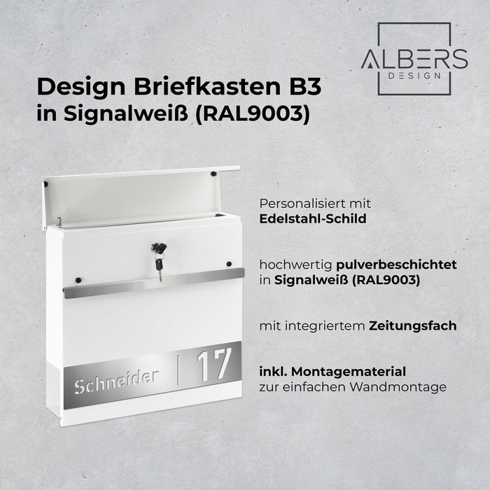 Briefkasten B3 personalisiert mit Edelstahl-Schild - GÜRTLER.shop