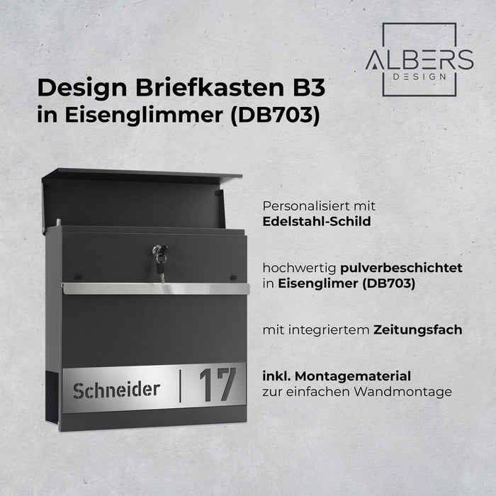 Briefkasten B3 personalisiert mit Edelstahl-Schild - GÜRTLER.shop