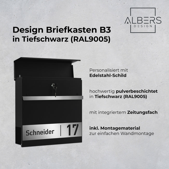Briefkasten B3 personalisiert mit Edelstahl-Schild - GÜRTLER.shop