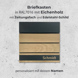 Briefkasten B51 (in RAL7016) mit Eichen-Massivholzelementen - personalisiert - GÜRTLER.shop