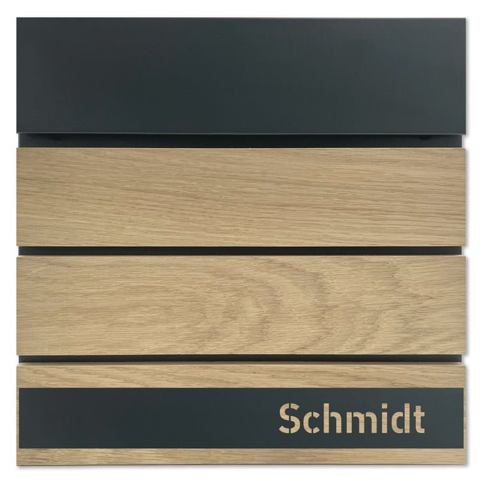 Briefkasten B51 (in RAL7016) mit Eichen-Massivholzelementen - personalisiert - GÜRTLER.shop