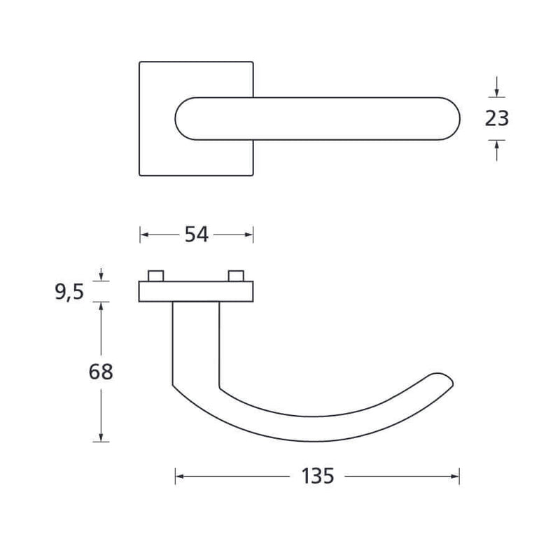 Drückergarnitur SCOOP 1023Q auf Quadratrosette, Edelstahl matt - GÜRTLER.shop
