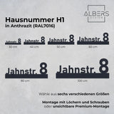 Hausnummer H1 aus Edelstahl, pulverbeschichtet, mit Straßennamen - GÜRTLER.shop