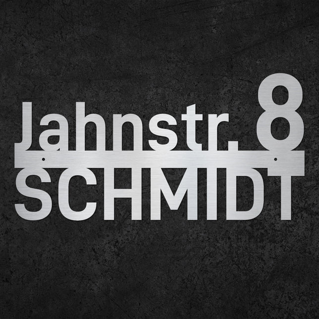 Hausnummer H2 aus Edelstahl, pulverbeschichtet, mit Straßennamen - GÜRTLER.shop