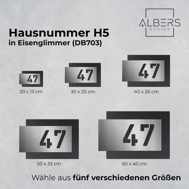 Hausnummer H5 aus Edelstahl, 3D-Effekt, pulverbeschichtet - GÜRTLER.shop