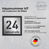 Hausnummer H7 aus Edelstahl, 3D-Effekt, pulverbeschichtet, mit Straßennamen - GÜRTLER.shop