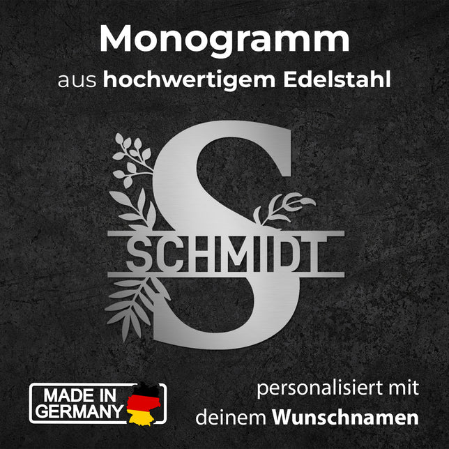 Monogramm M4 in Edelstahl, personalisiert mit deinem Namen - GÜRTLER.shop