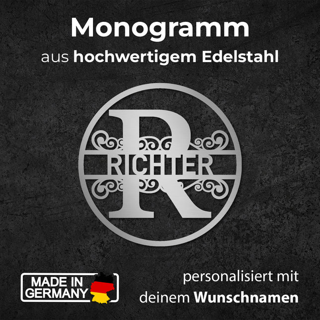 Monogramm M5 in Edelstahl, personalisiert mit deinem Namen - GÜRTLER.shop