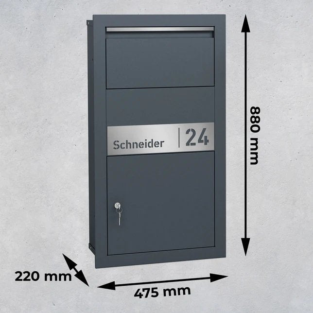 Paketbox PB6 personalisiert mit Edelstahl-Schild - GÜRTLER.shop