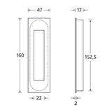 Schiebetürmuschel eckig, offen, 47x160mm, Edelstahl matt - GÜRTLER.shop