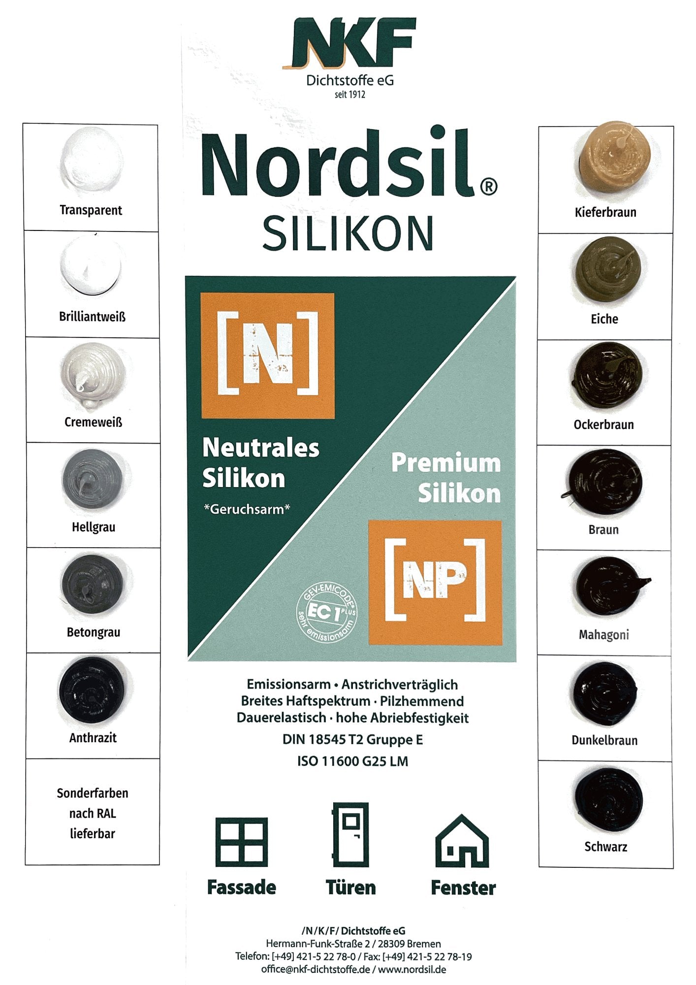 Silikon Dichtstoff Nordsil N, Farbe: Betongrau 310ml (1 Karton VE=15 Stück) - GÜRTLER.shop